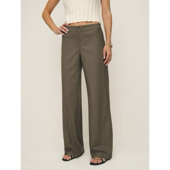 NWT Reformation Vida Low Rise Pants in Olive Stripe Brown Tan Trousers 6 - Picture 1 of 16